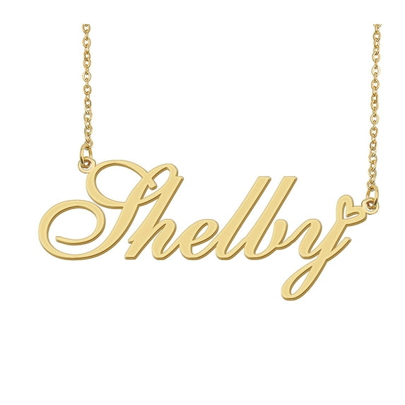 HUAN XUN Shelby Name Heart Necklace 18k Gold Plated Nameplate Pendant Necklace Stainless Steel Jewelry for Womens Birthday Gifts