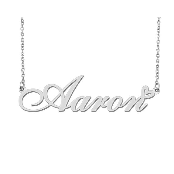 HUAN XUN Silver Aaron Name Necklace Stainless Steel Heart Nameplate Pendant Necklace Jewelry for Womens Moms