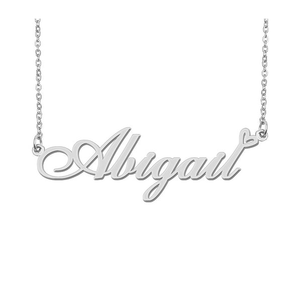 HUAN XUN Silver Abigail Name Necklace Stainless Steel Heart Nameplate Pendant Necklace Jewelry for Womens Moms