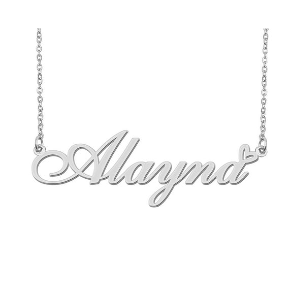 HUAN XUN Silver Alayna Name Necklace Stainless Steel Heart Nameplate Pendant Necklace Jewelry for Womens Moms