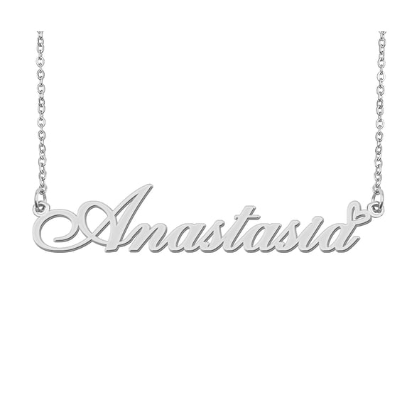HUAN XUN Silver Anastasia Name Necklace Stainless Steel Heart Nameplate Pendant Necklace Jewelry for Womens Moms