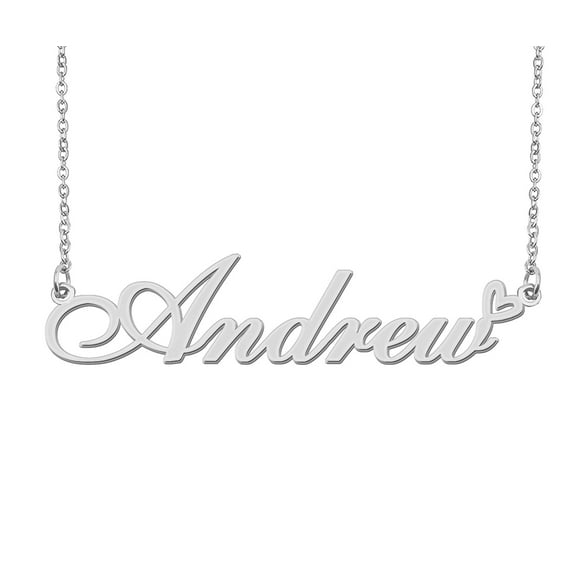 HUAN XUN Silver Andrew Name Necklace Stainless Steel Heart Nameplate Pendant Necklace Jewelry for Womens Moms