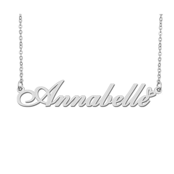HUAN XUN Silver Annabelle Name Necklace Stainless Steel Heart Nameplate Pendant Necklace Jewelry for Womens Moms