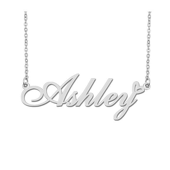 HUAN XUN Silver Ashley Name Necklace Stainless Steel Heart Nameplate Pendant Necklace Jewelry for Womens Moms