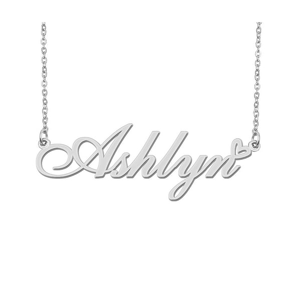 HUAN XUN Silver Ashlyn Name Necklace Stainless Steel Heart Nameplate Pendant Necklace Jewelry for Womens Moms
