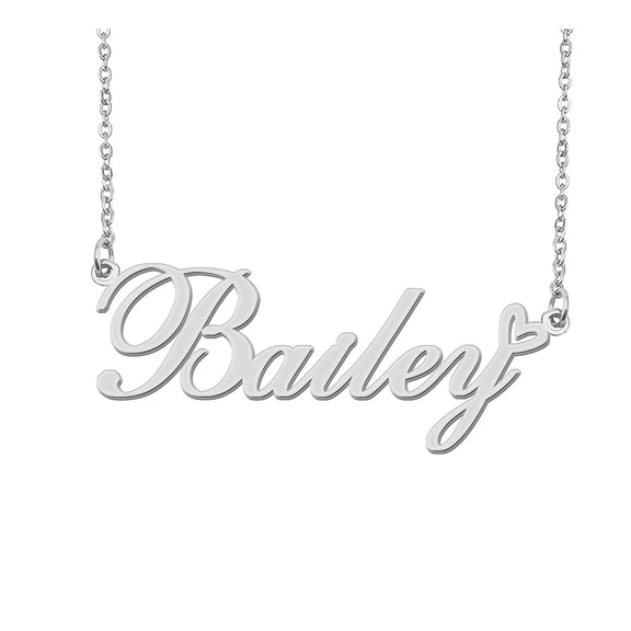 HUAN XUN Silver Bailey Name Necklace Stainless Steel Heart Nameplate Pendant Necklace Jewelry for Womens Moms