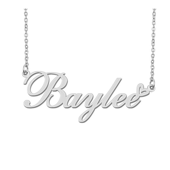 HUAN XUN Silver Baylee Name Necklace Stainless Steel Heart Nameplate Pendant Necklace Jewelry for Womens Moms