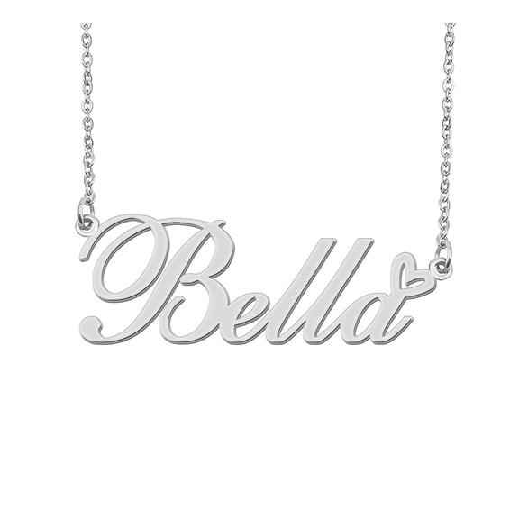 HUAN XUN Silver Bella Name Necklace Stainless Steel Heart Nameplate Pendant Necklace Jewelry for Womens Moms