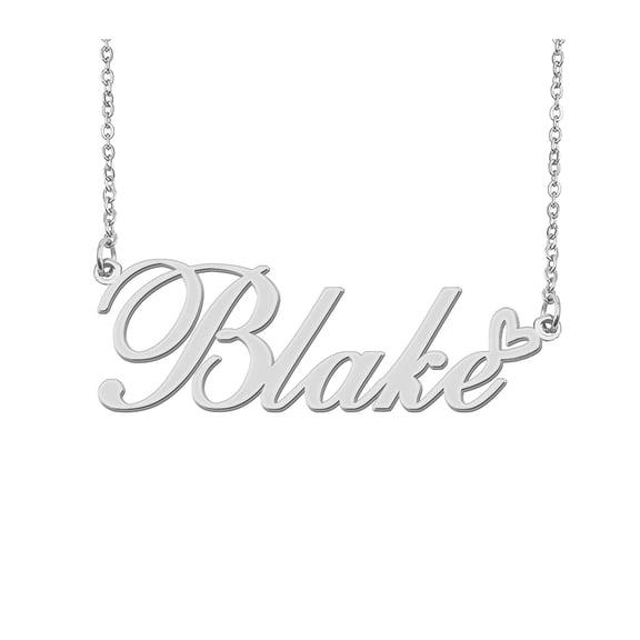 HUAN XUN Silver Blake Name Necklace Stainless Steel Heart Nameplate Pendant Necklace Jewelry for Womens Moms