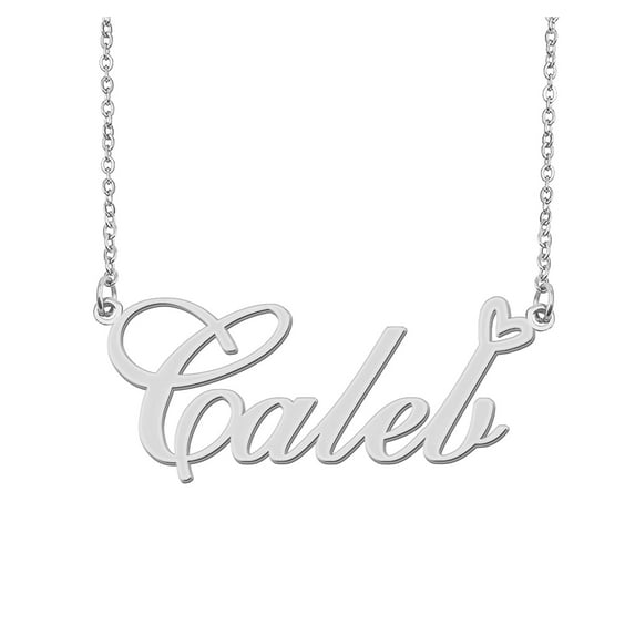 HUAN XUN Silver Caleb Name Necklace Stainless Steel Heart Nameplate Pendant Necklace Jewelry for Womens Moms