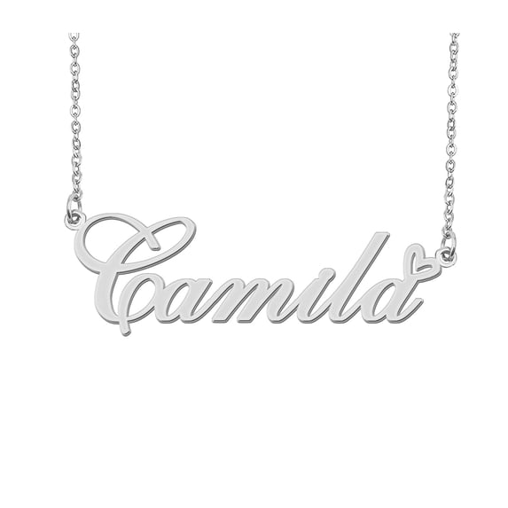 HUAN XUN Silver Camila Name Necklace Stainless Steel Heart Nameplate Pendant Necklace Jewelry for Womens Moms
