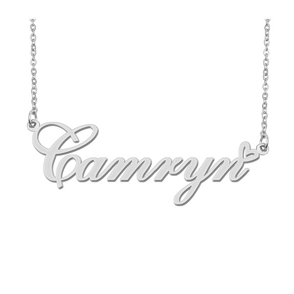 HUAN XUN Silver Camryn Name Necklace Stainless Steel Heart Nameplate Pendant Necklace Jewelry for Womens Moms