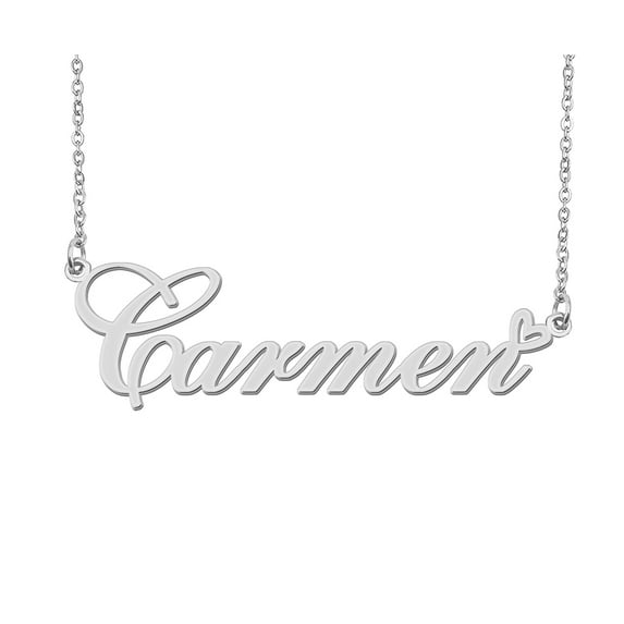 HUAN XUN Silver Carmen Name Necklace Stainless Steel Heart Nameplate Pendant Necklace Jewelry for Womens Moms