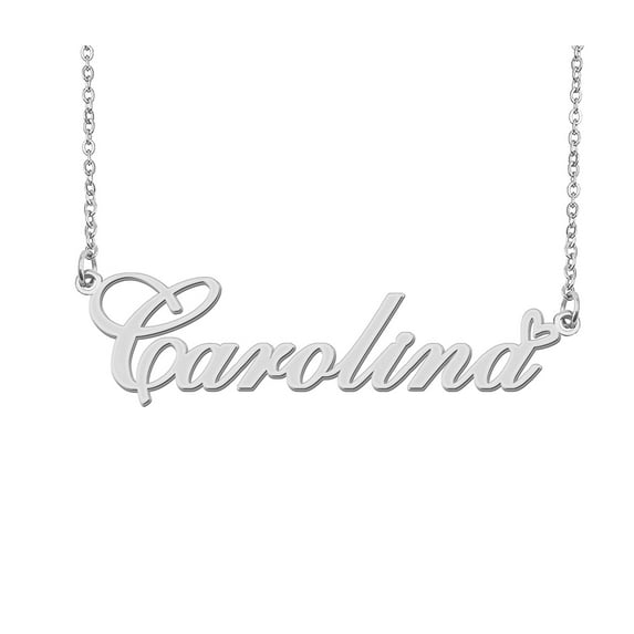 HUAN XUN Silver Carolina Name Necklace Stainless Steel Heart Nameplate Pendant Necklace Jewelry for Womens Moms