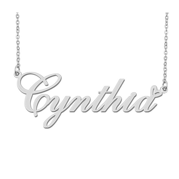 HUAN XUN Silver Cynthia Name Necklace Stainless Steel Heart Nameplate Pendant Necklace Jewelry for Womens Moms