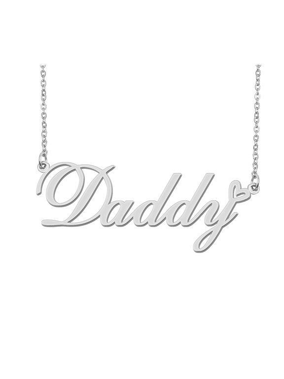 Silver Daddy Name Necklace Stainless Steel Heart Nameplate Pendant Necklace Jewelry for Womens Moms