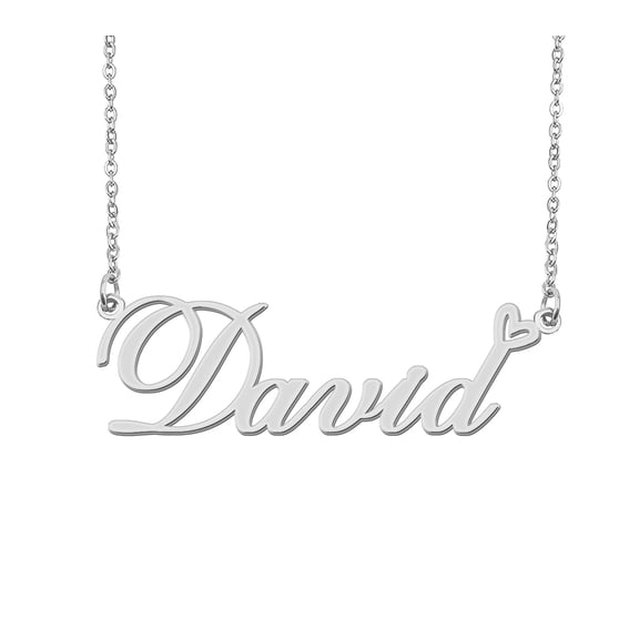 HUAN XUN Silver David Name Necklace Stainless Steel Heart Nameplate Pendant Necklace Jewelry for Womens Moms