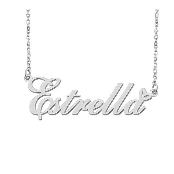 HUAN XUN Silver Estrella Name Necklace Stainless Steel Heart Nameplate Pendant Necklace Jewelry for Womens Moms
