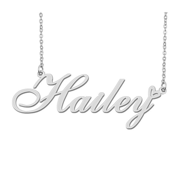 HUAN XUN Silver Hailey Name Necklace Stainless Steel Heart Nameplate Pendant Necklace Jewelry for Womens Moms