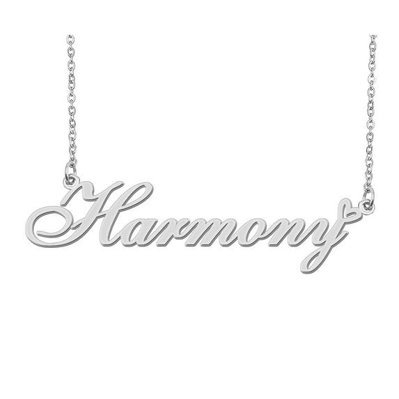 HUAN XUN Silver Harmony Name Necklace Stainless Steel Heart Nameplate Pendant Necklace Jewelry for Womens Moms
