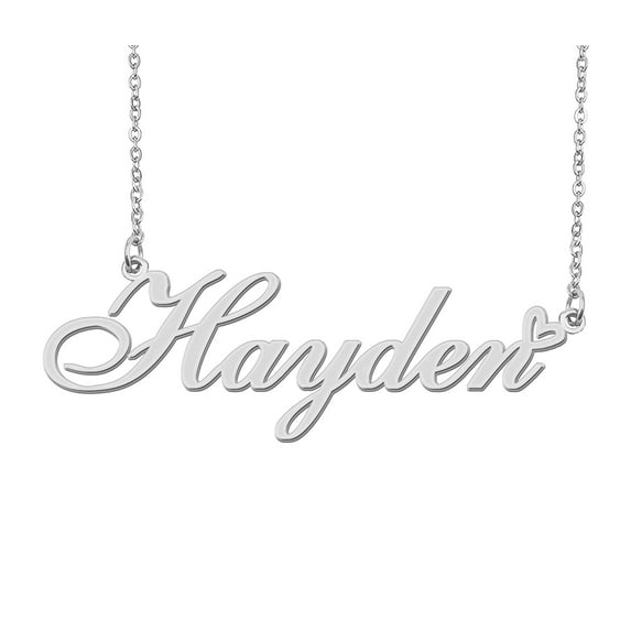 HUAN XUN Silver Hayden Name Necklace Stainless Steel Heart Nameplate Pendant Necklace Jewelry for Womens Moms