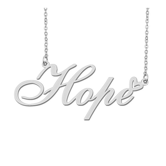 HUAN XUN Silver Hope Name Necklace Stainless Steel Heart Nameplate Pendant Necklace Jewelry for Womens Moms