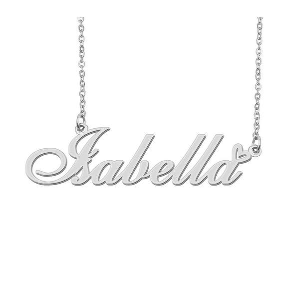 HUAN XUN Silver Isabella Name Necklace Stainless Steel Heart Nameplate Pendant Necklace Jewelry for Womens Moms