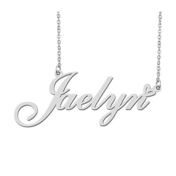 HUAN XUN Silver Jaelyn Name Necklace Stainless Steel Heart Nameplate Pendant Necklace Jewelry for Womens Moms