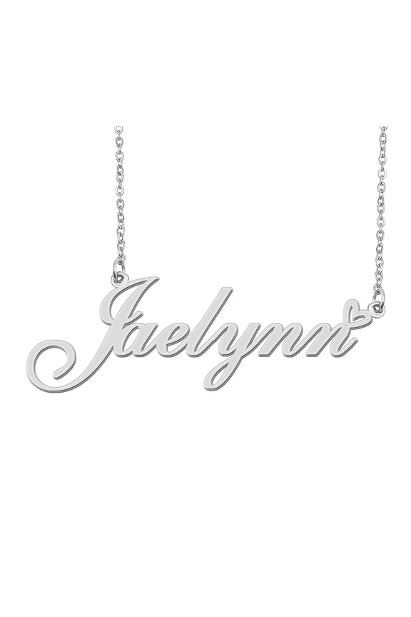 Silver Jaelynn Name Necklace Stainless Steel Heart Nameplate Pendant Necklace Jewelry for Womens Moms