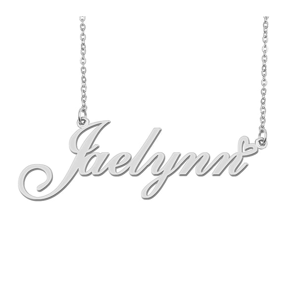 HUAN XUN Silver Jaelynn Name Necklace Stainless Steel Heart Nameplate Pendant Necklace Jewelry for Womens Moms