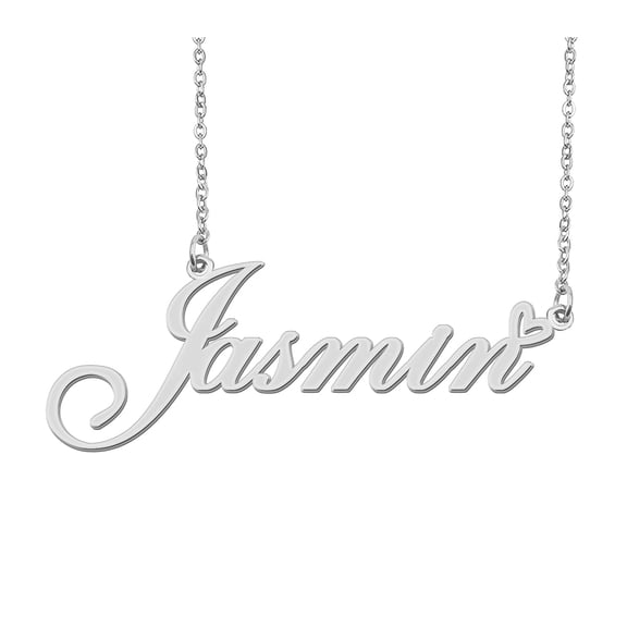 HUAN XUN Silver Jasmin Name Necklace Stainless Steel Heart Nameplate Pendant Necklace Jewelry for Womens Moms