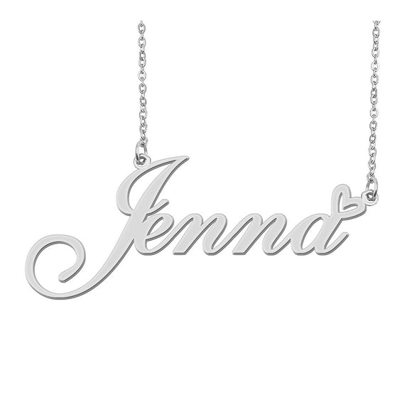 HUAN XUN Silver Jenna Name Necklace Stainless Steel Heart Nameplate Pendant Necklace Jewelry for Womens Moms