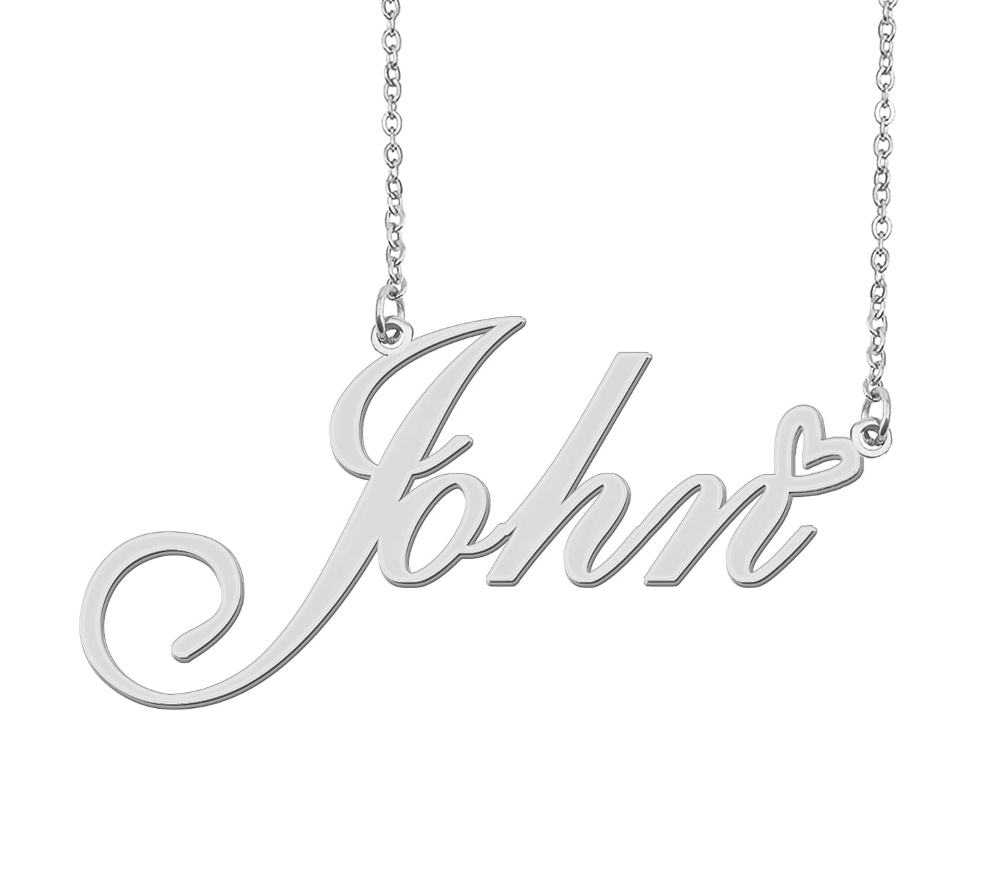 HUAN XUN Silver John Name Necklace Stainless Steel Heart Nameplate