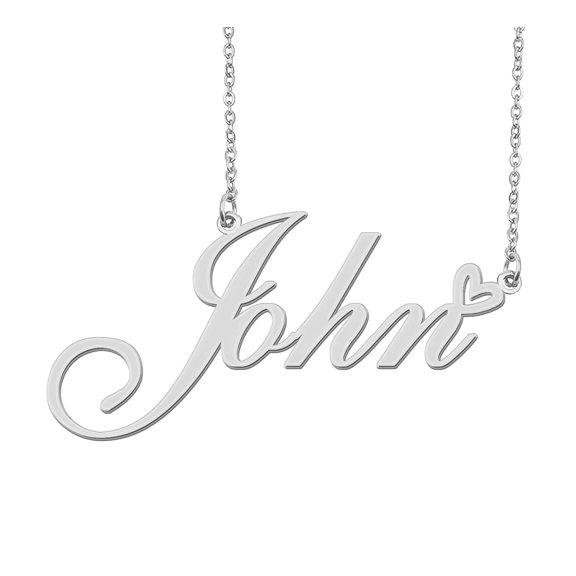 HUAN XUN Silver John Name Necklace Stainless Steel Heart Nameplate Pendant Necklace Jewelry for Womens Moms