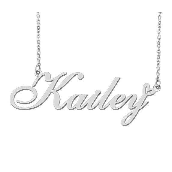 HUAN XUN Silver Kailey Name Necklace Stainless Steel Heart Nameplate Pendant Necklace Jewelry for Womens Moms