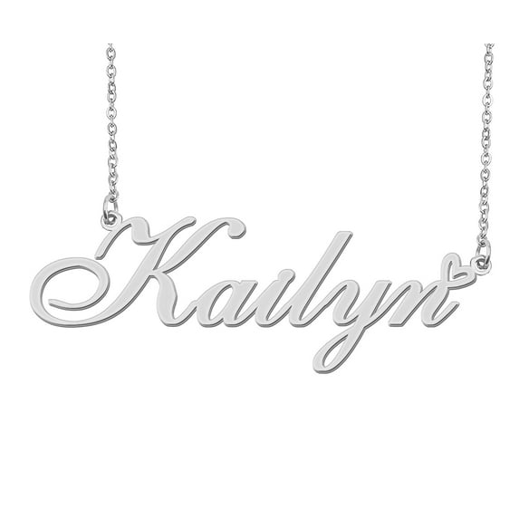 HUAN XUN Silver Kailyn Name Necklace Stainless Steel Heart Nameplate Pendant Necklace Jewelry for Womens Moms