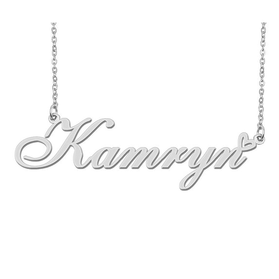 HUAN XUN Silver Kamryn Name Necklace Stainless Steel Heart Nameplate Pendant Necklace Jewelry for Womens Moms