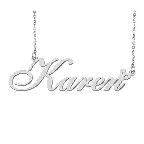HUAN XUN Silver Karen Name Necklace Stainless Steel Heart Nameplate Pendant Necklace Jewelry for Womens Moms