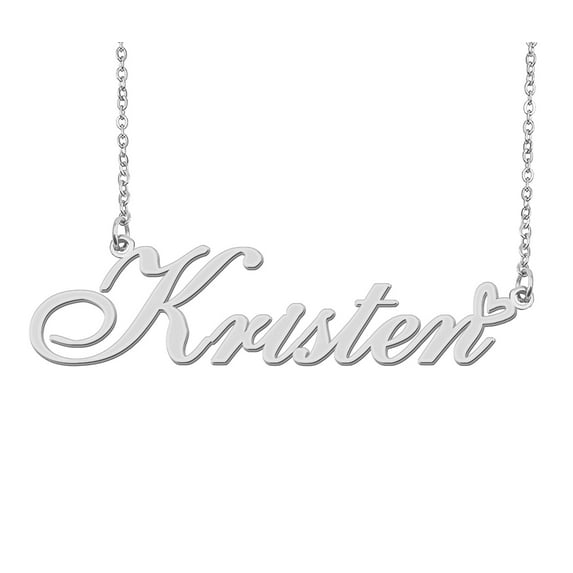 HUAN XUN Silver Kristen Name Necklace Stainless Steel Heart Nameplate Pendant Necklace Jewelry for Womens Moms