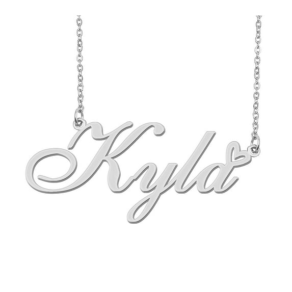 HUAN XUN Silver Kyla Name Necklace Stainless Steel Heart Nameplate Pendant Necklace Jewelry for Womens Moms