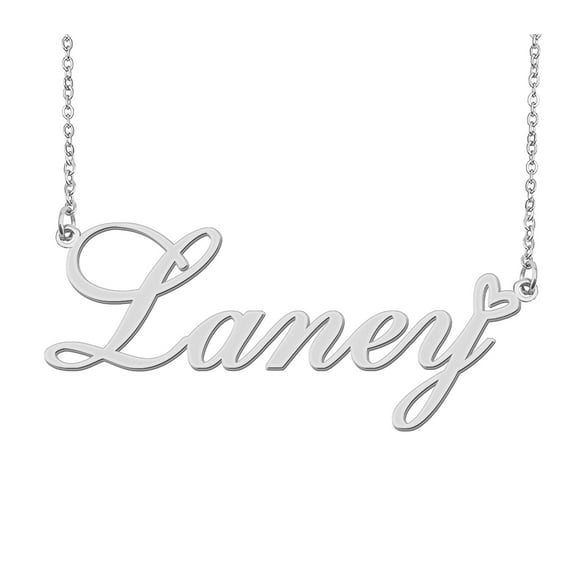 HUAN XUN Silver Laney Name Necklace Stainless Steel Heart Nameplate Pendant Necklace Jewelry for Womens Moms