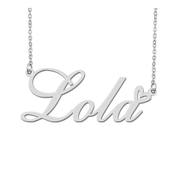 HUAN XUN Silver Lola Name Necklace Stainless Steel Heart Nameplate Pendant Necklace Jewelry for Womens Moms