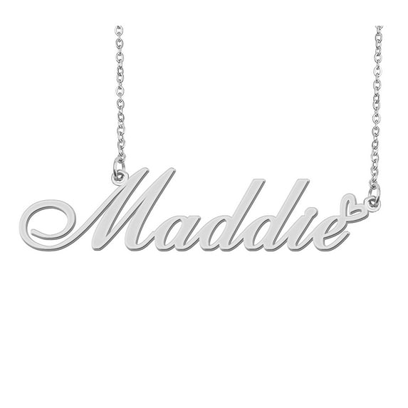 HUAN XUN Silver Maddie Name Necklace Stainless Steel Heart Nameplate Pendant Necklace Jewelry for Womens Moms