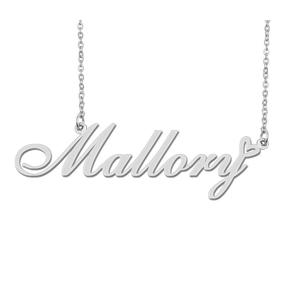 HUAN XUN Silver Mallory Name Necklace Stainless Steel Heart Nameplate Pendant Necklace Jewelry for Womens Moms