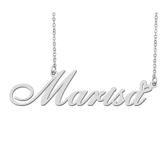 HUAN XUN Silver Marisa Name Necklace Stainless Steel Heart Nameplate Pendant Necklace Jewelry for Womens Moms