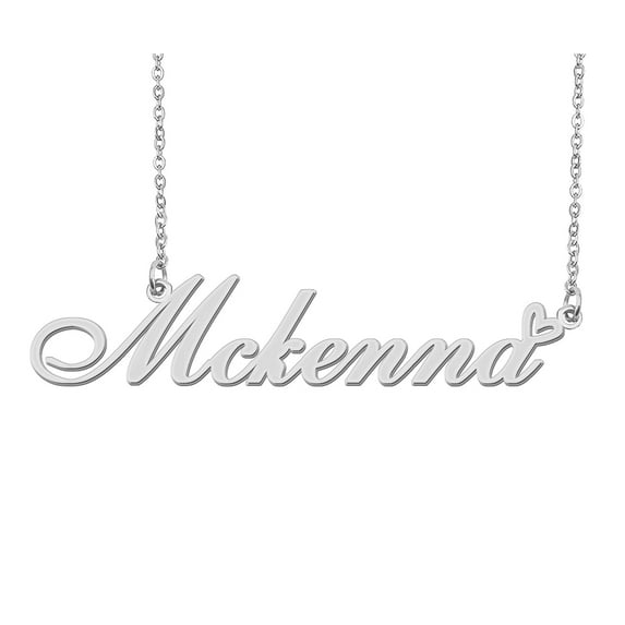 HUAN XUN Silver Mckenna Name Necklace Stainless Steel Heart Nameplate Pendant Necklace Jewelry for Womens Moms