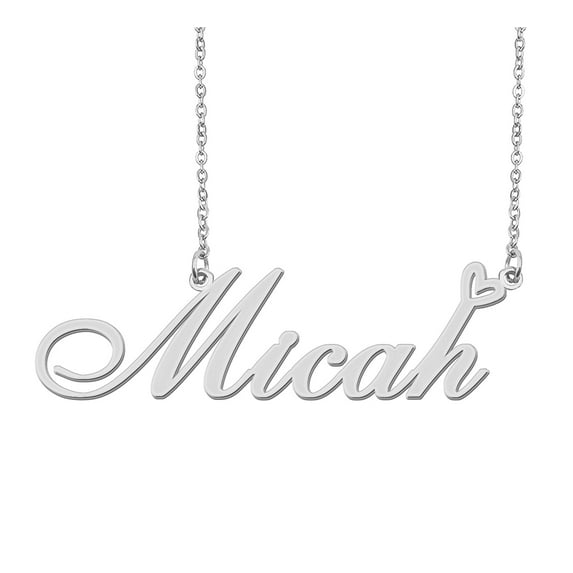 HUAN XUN Silver Micah Name Necklace Stainless Steel Heart Nameplate Pendant Necklace Jewelry for Womens Moms