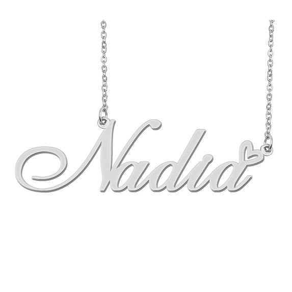 HUAN XUN Silver Nadia Name Necklace Stainless Steel Heart Nameplate Pendant Necklace Jewelry for Womens Moms