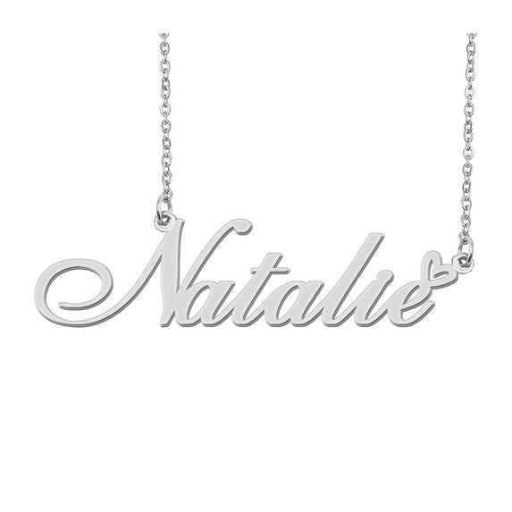 HUAN XUN Silver Natalie Name Necklace Stainless Steel Heart Nameplate Pendant Necklace Jewelry for Womens Moms