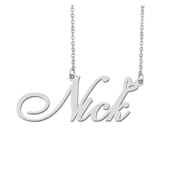 HUAN XUN Silver Nick Name Necklace Stainless Steel Heart Nameplate Pendant Necklace Jewelry for Womens Moms